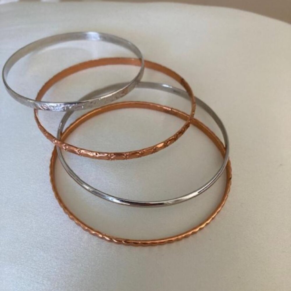 Four Silver and Copper Color Costume Bangle Bracelets